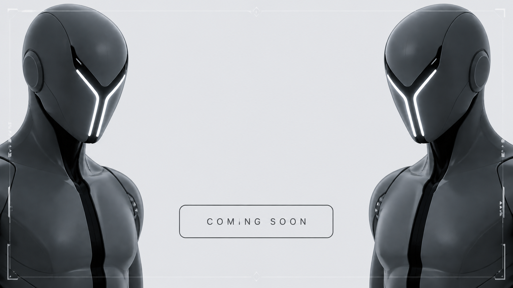Two stylized robotic figures facing center — Ipsilon AI coming soon.